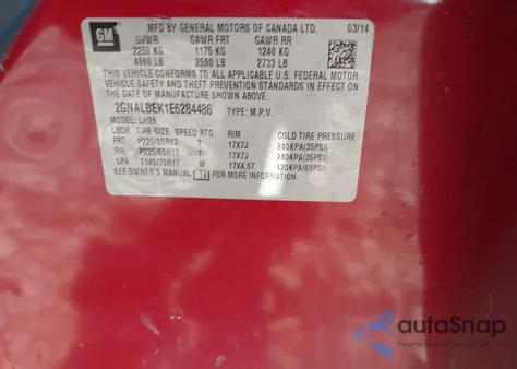 2014 Chevrolet Equinox 1Lt z USA, uszkodzony, nr VIN 2GNALBEK1E6284486